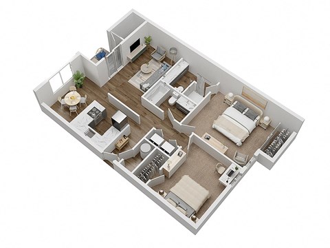 Floor plan for 2 beds, 2 baths, 985 sqft